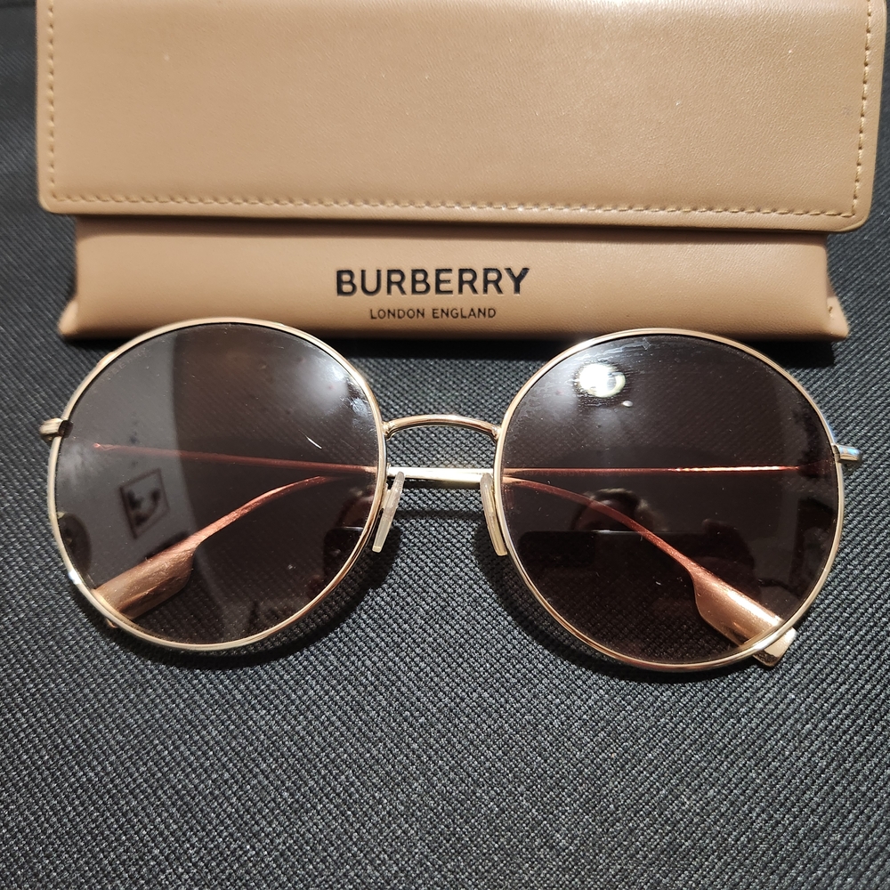 Burberry Gold Round Sunglasses With Case